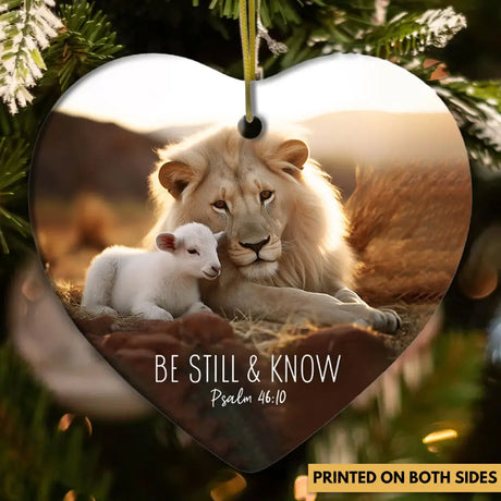 Lion and Lamb Be Still and Know Psalm 46:10 Ornament