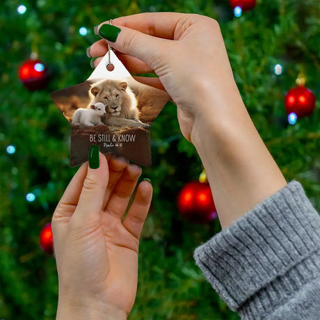 Lion and Lamb Be Still and Know Psalm 46:10 Ornament