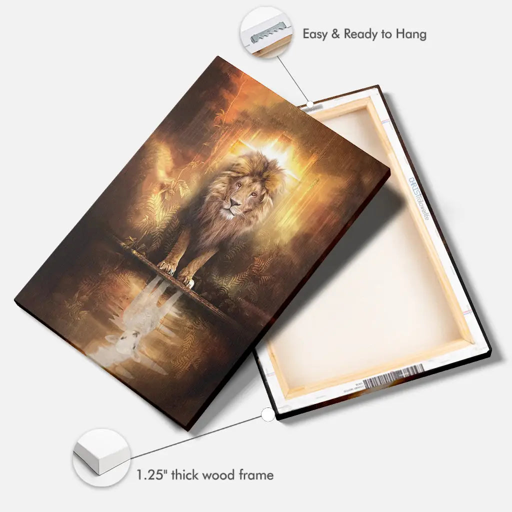 Jesus-inspired lion and lamb canvas, faith and scripture artwork, Christian inspirational gift idea.