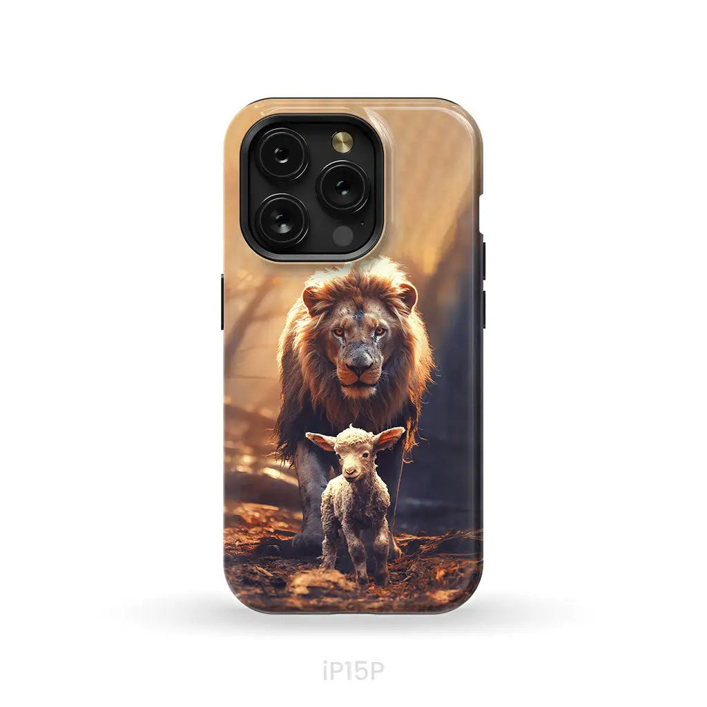 Lion And Lamb In The Forest Phone Case iPhone 15 Pro / Tough Case