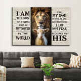 Christian wall art featuring Lion and the Lamb with "I Am the Son of a King" message, perfect faith-based decor.