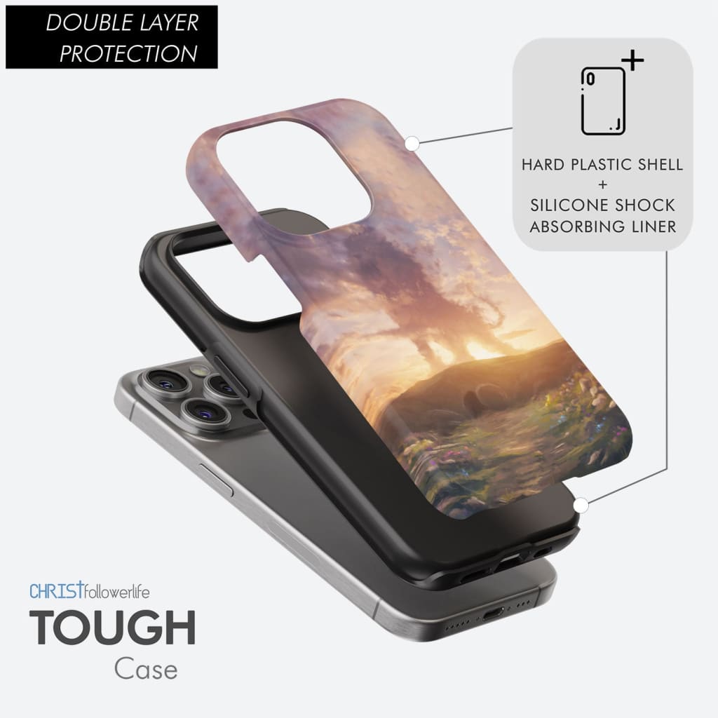 Lion of Judah above the empty tomb He is risen phone case Christian Easter cases