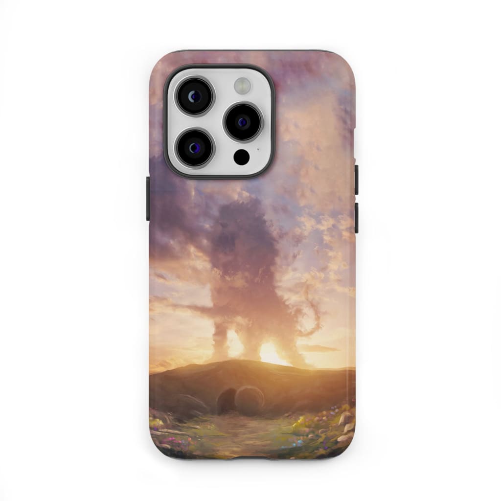 Lion of Judah above the empty tomb He is risen phone case Christian Easter cases