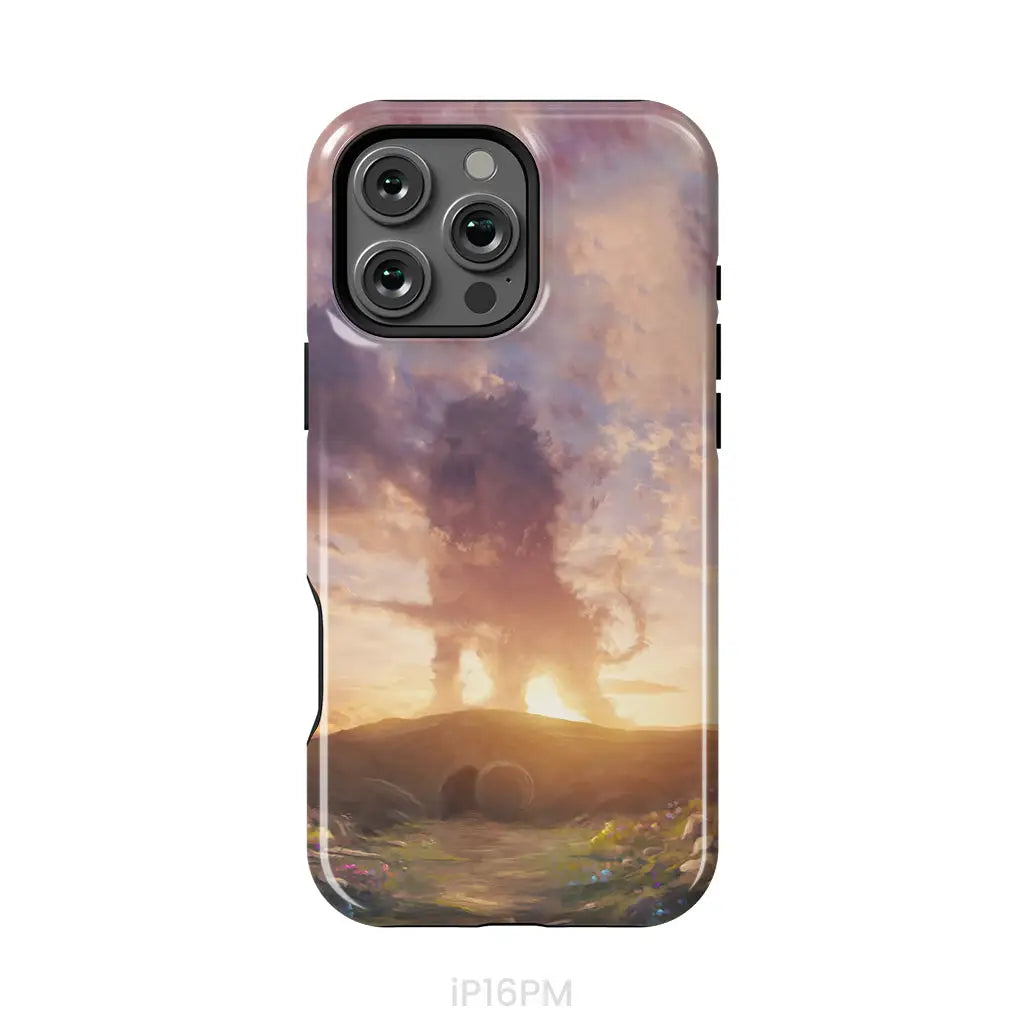 Lion of Judah above the empty tomb He is risen phone case Christian Easter phone cases iPhone 16 Pro Max / Tough Case