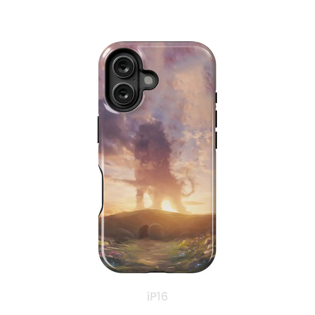 Lion of Judah above the empty tomb He is risen phone case Christian Easter phone cases iPhone 16 / Tough Case