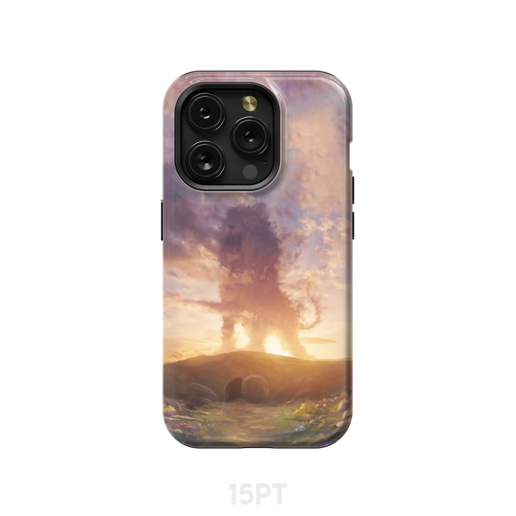Lion of Judah above the empty tomb He is risen phone case Christian Easter cases iPhone 15 Pro / Tough