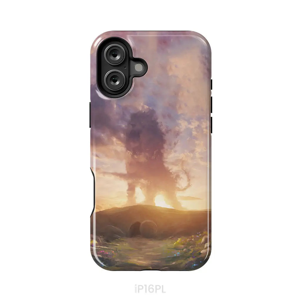 Lion of Judah above the empty tomb He is risen phone case Christian Easter phone cases iPhone 16 Plus / Tough Case