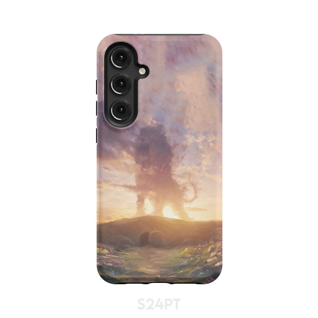 Lion of Judah above the empty tomb He is risen phone case Christian Easter cases Samsung Galaxy S24 Plus / Tough