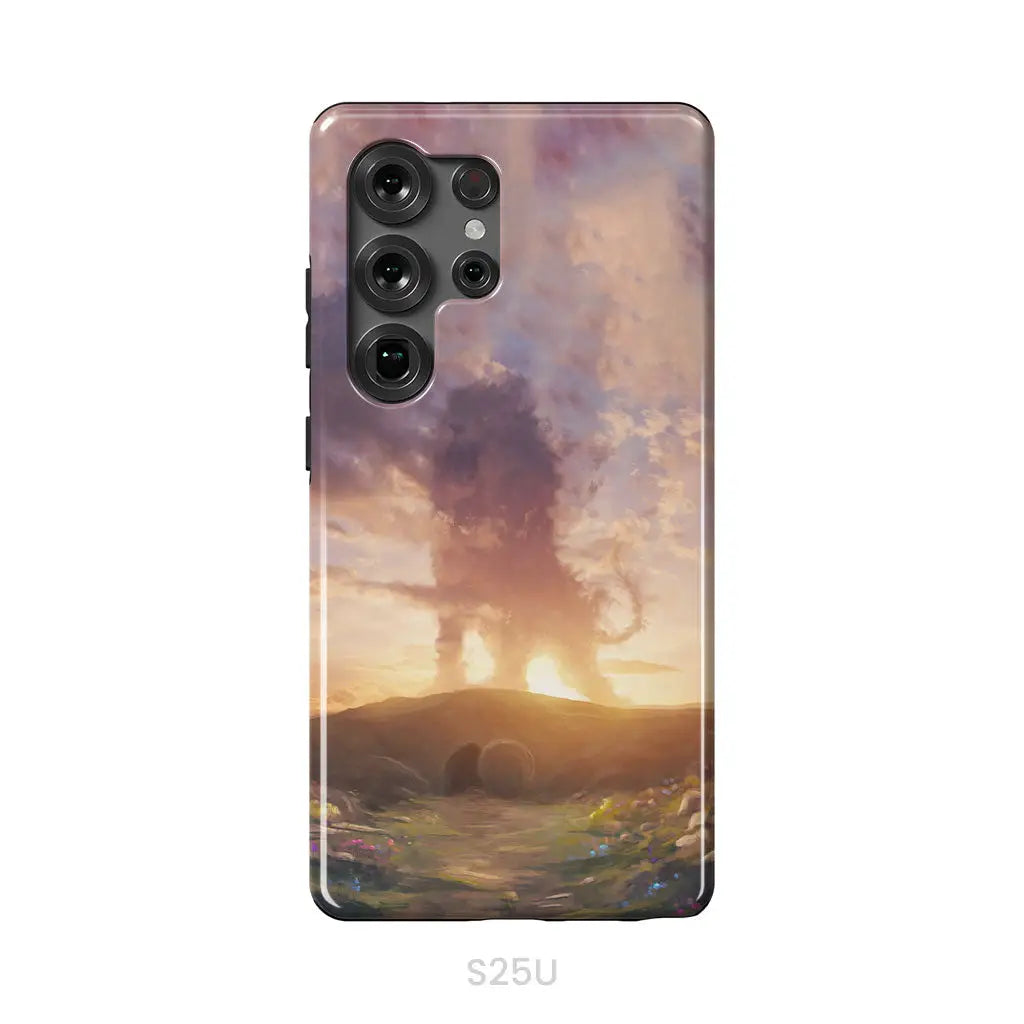 Lion of Judah above the empty tomb He is risen phone case Christian Easter phone cases Samsung Galaxy S25 Ultra / Tough