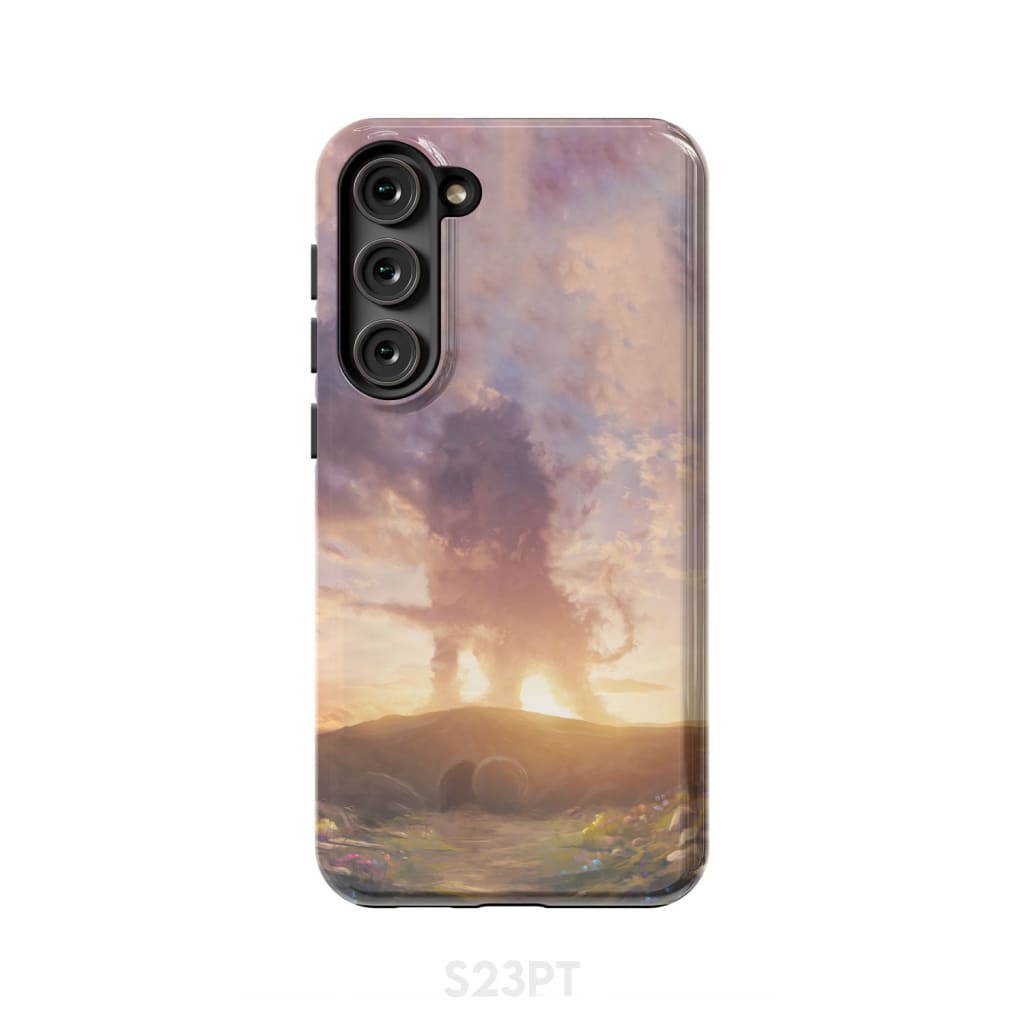 Lion of Judah above the empty tomb He is risen phone case Christian Easter cases Samsung Galaxy S23 Plus / Tough