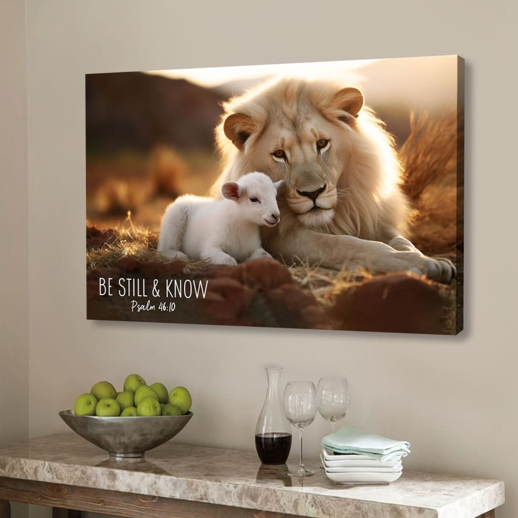 Lion of Judah Be still and know Psalm 46:10 Christian wall art canvas