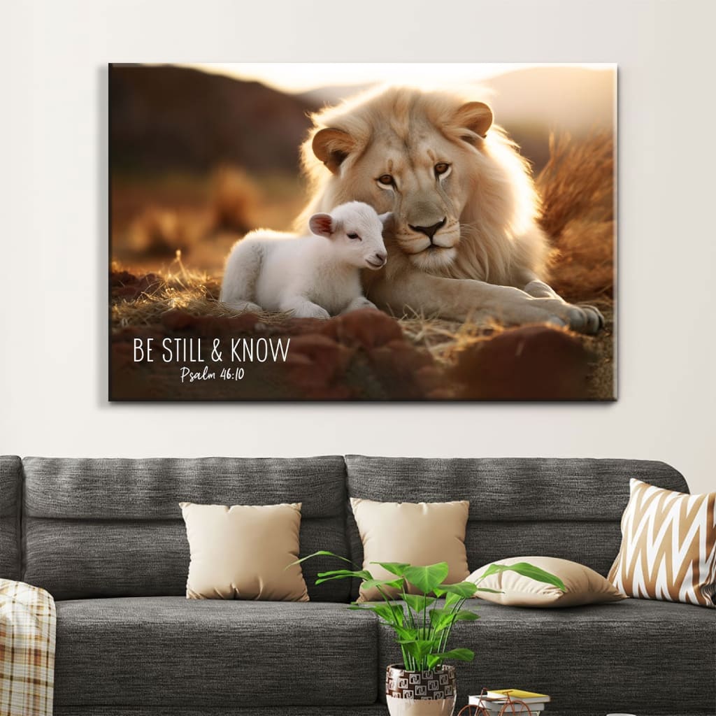 Lion of Judah Be still and know Psalm 46:10 Bible verse wall art canvas