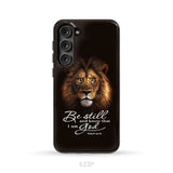 Lion of Judah Be still and know that I am God phone case Bible verse phone cases Samsung Galaxy S23 Plus / Tough Case