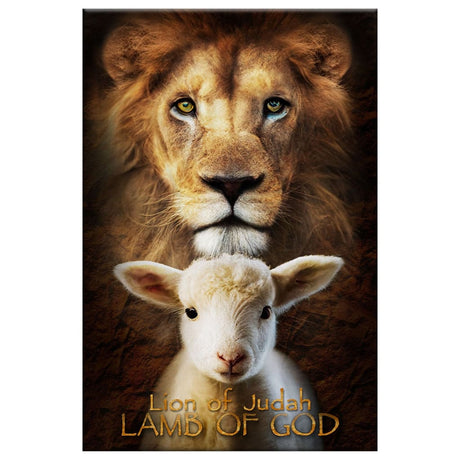Christian Wall Art, Lion of Judah and Lamb of God stand together wall art canvas print