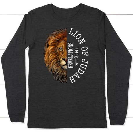 Lion of judah Revelation 5:5 Long Sleeve Shirt Dark Grey Heather / S