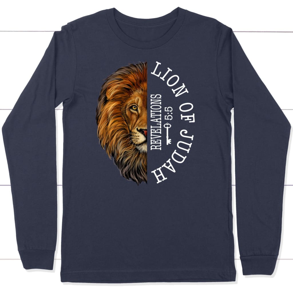 Lion of judah Revelation 5:5 Long Sleeve Shirt Navy / S