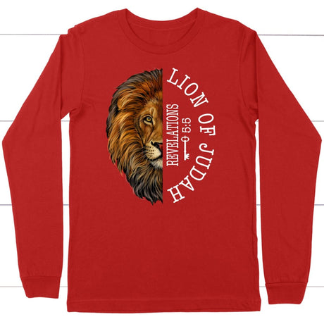 Lion of judah Revelation 5:5 Long Sleeve Shirt Red / S