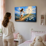 Little Girl Running Toward Jesus With Open Arms – Christian Wall Art Canvas