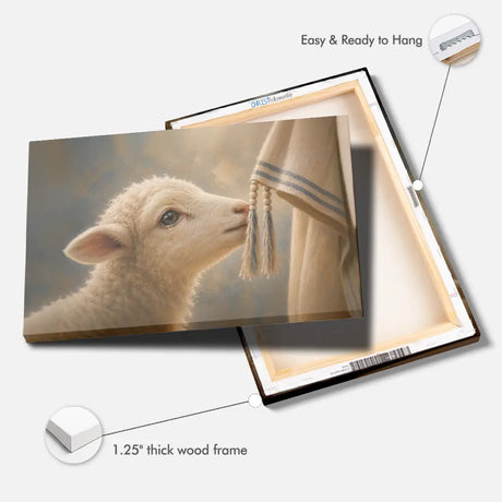 Jesus comforts a lost sheep Christian wall art canvas with warm spiritual meaning