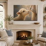 Lost lamb touching Jesus’ garment Christian canvas art for peaceful home decor