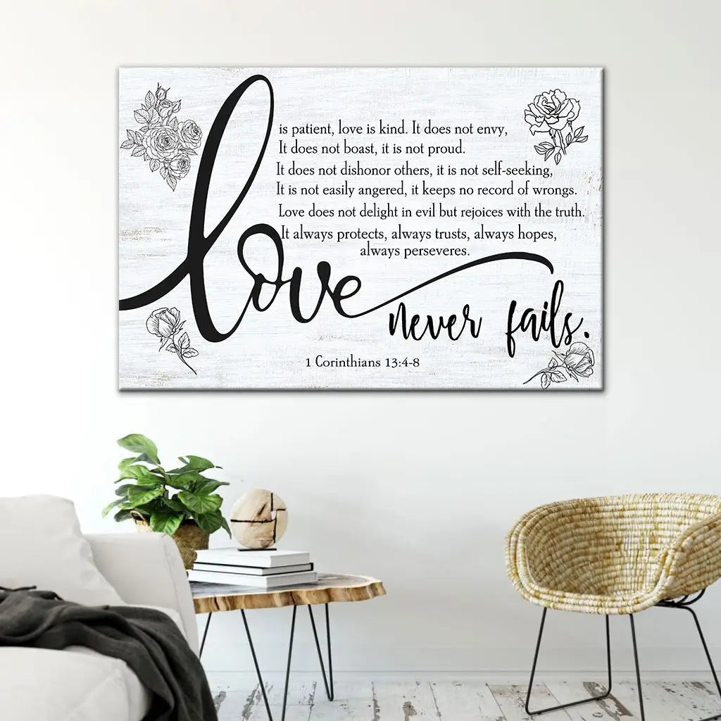 Religious Wall Art, Love Is Patient Love Is Kind 1 Corinthians 13:4-8 Canvas Print - Bible Verse Wall Art