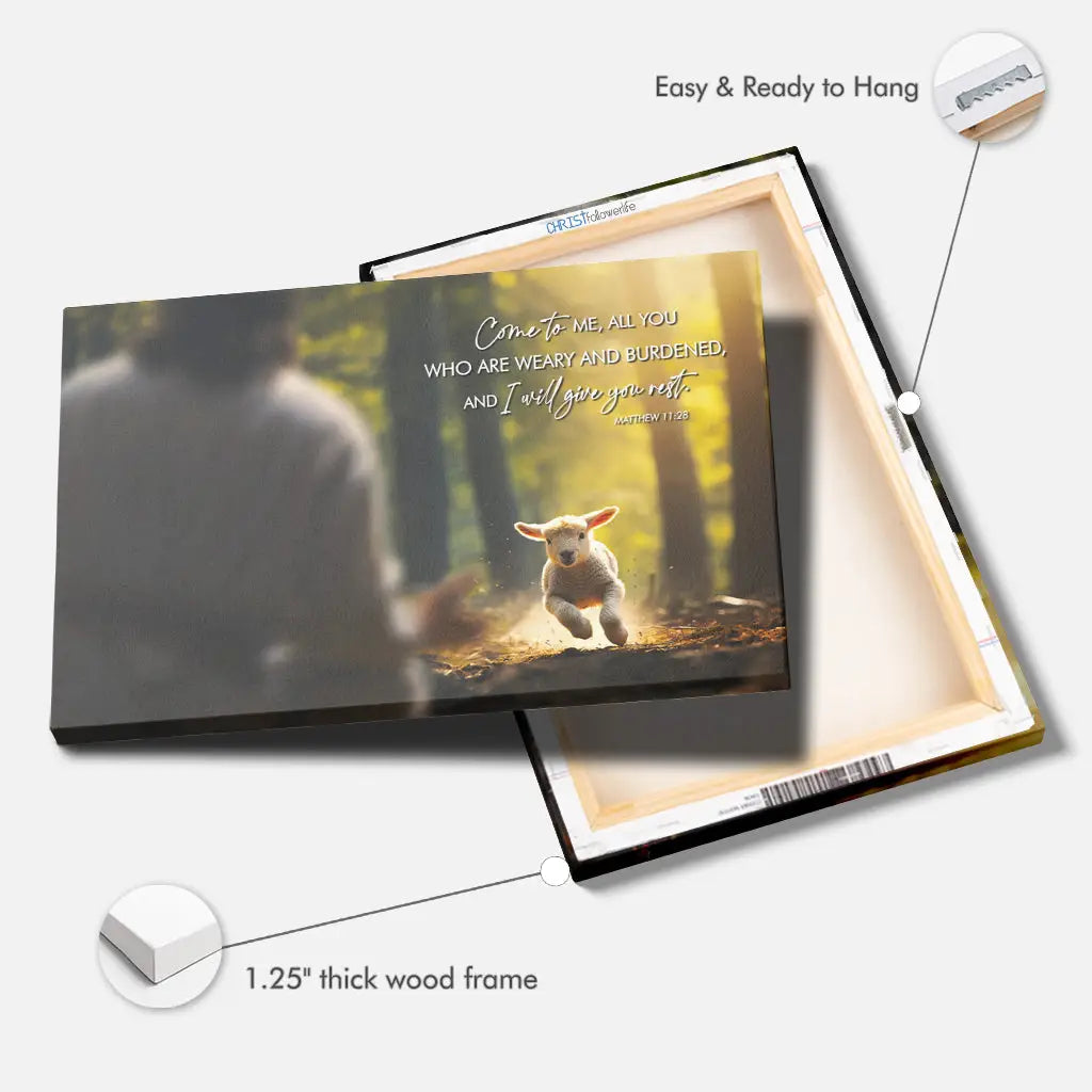 Bible Verse Wall Decor, Matthew 11:28 Come To Me All Who Are Weary Wall Art Canvas, Ready to hang.