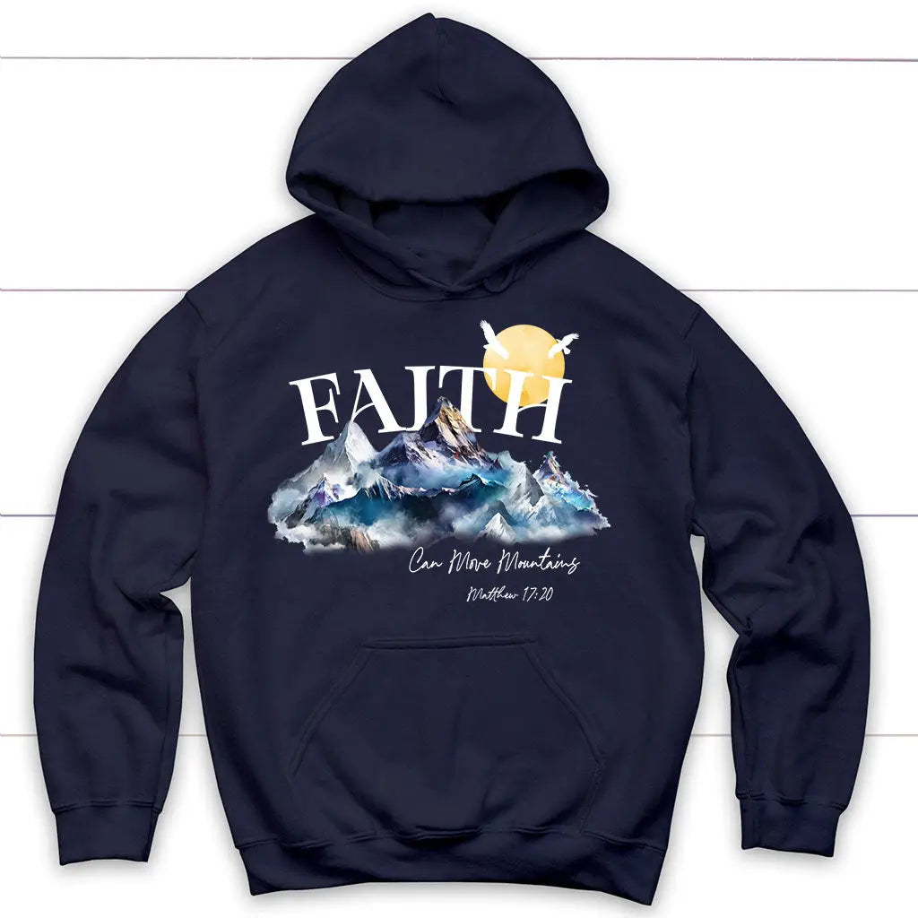 Matthew 17:20 Faith Can Move Mountains Hoodie Navy / S