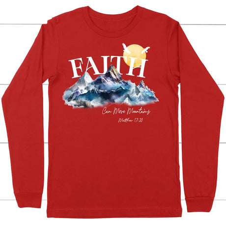 Matthew 17:20 Faith Can Move Mountains Long Sleeve Shirt Red / S