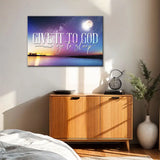 Moon and stars Christian wall décor, Give It to God message, perfect gift for stress and spiritual peace.
