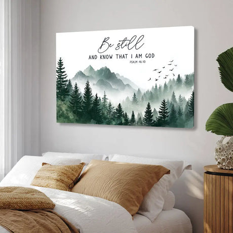 Christian mountain wall art reminding believers to rest in God’s presence and peace.