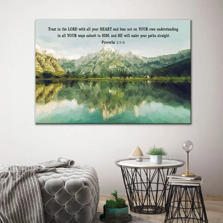 Mountain Lake Proverbs 3:5-6 Trust In The Lord With All Your Heart Christian Wall Art Canvas
