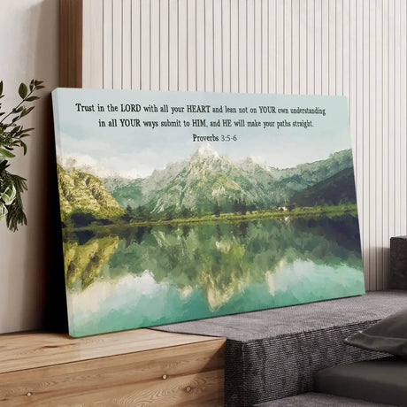 Mountain Lake Proverbs 3:5-6 Trust In The Lord With All Your Heart Christian Wall Art Canvas