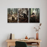 Christian wall art with a three-panel design of Jesus running, rescuing, and carrying, offering a spiritual touch. 3 Panel (12 x 18 Each)