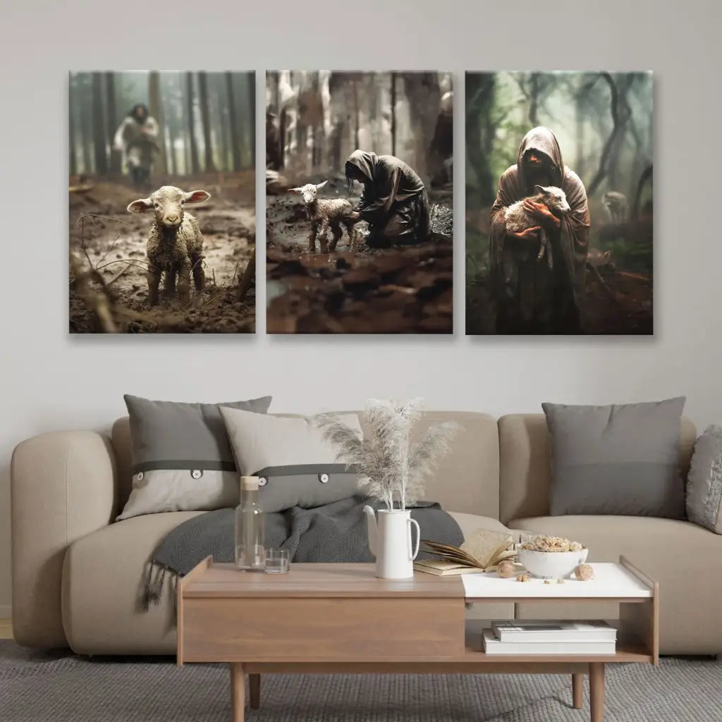 (No Text) He Ran He Rescued He Carried 3 Panel Canvas Wall Art