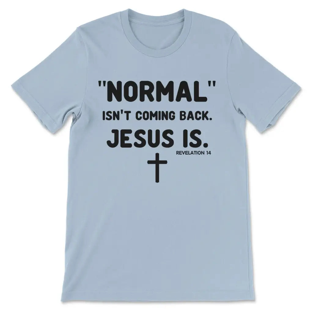 Normal isn’t coming back Jesus is Revelation 14 Christian t-shirt Light Blue / S