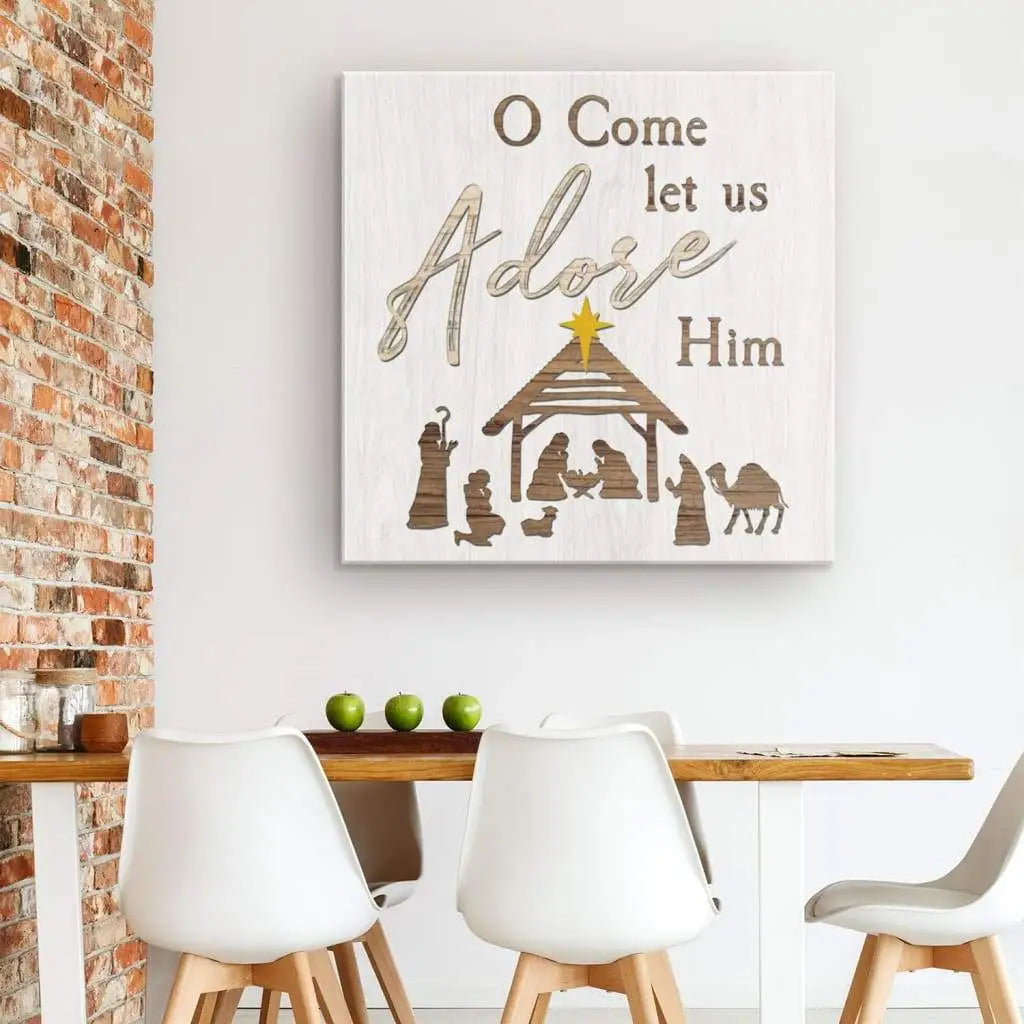 O come let us adore him Christmas wall art, Christian gifts
