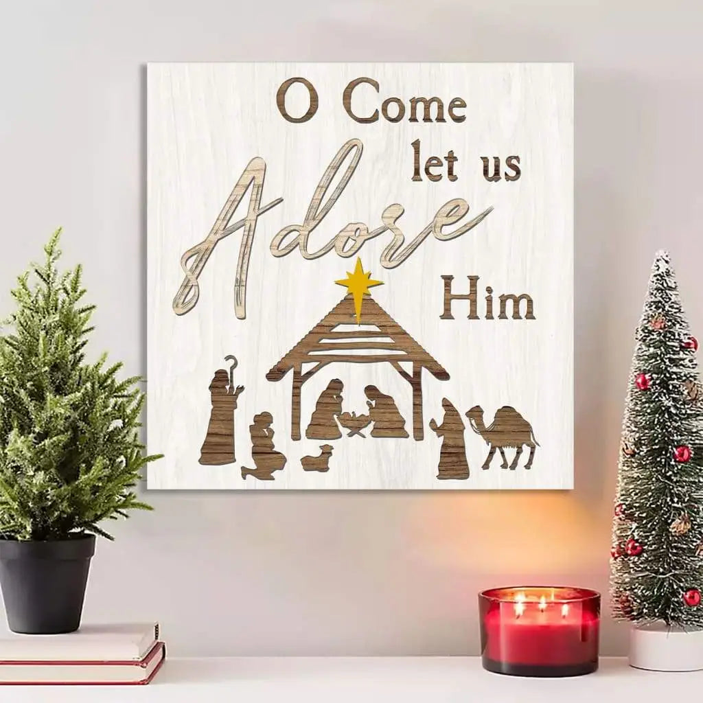 Christian Christmas gifts, O come let us adore him Christmas canvas wall art 