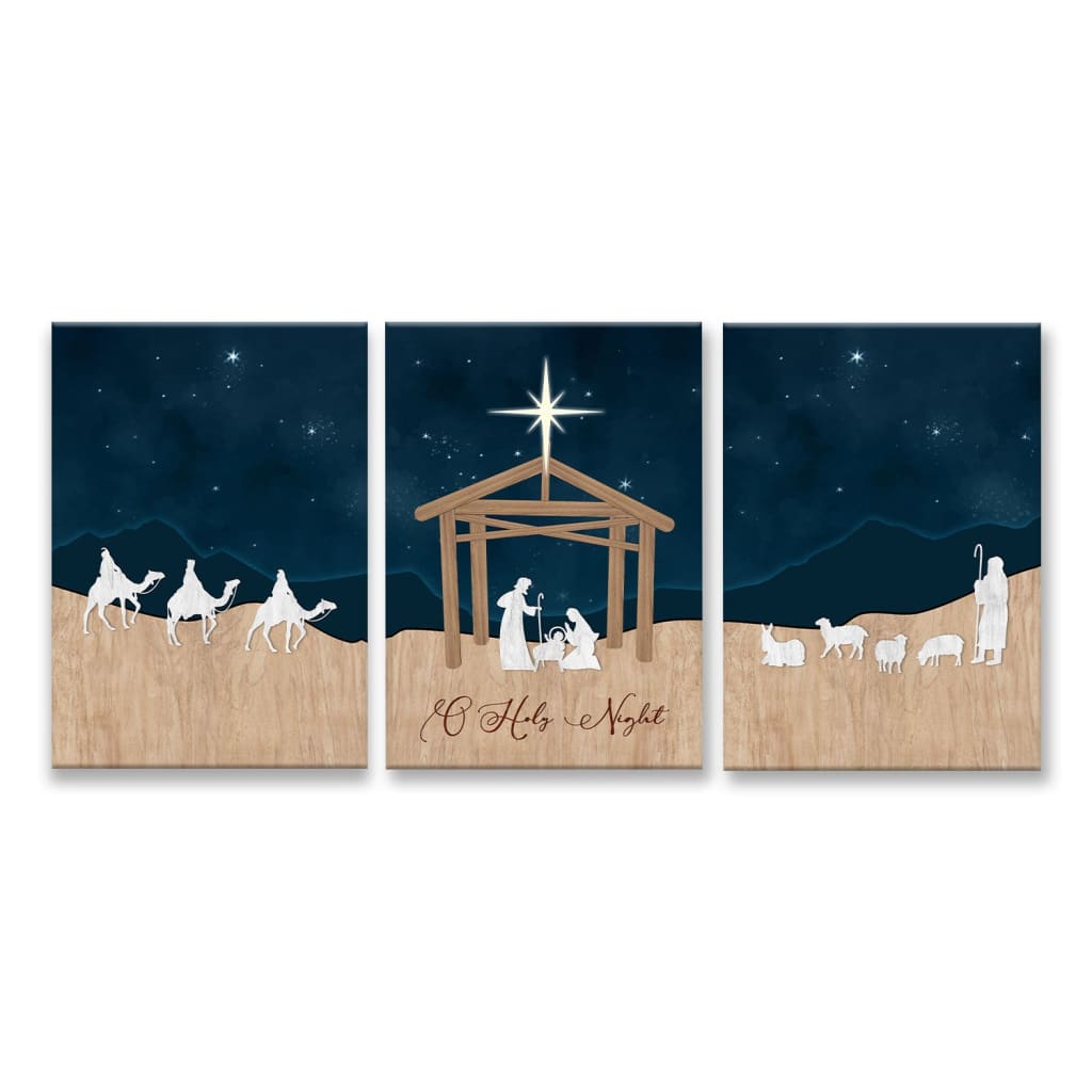 Bible-inspired Christmas wall art with "O Holy Night" and the Nativity of Jesus, a meaningful gift for the season.
