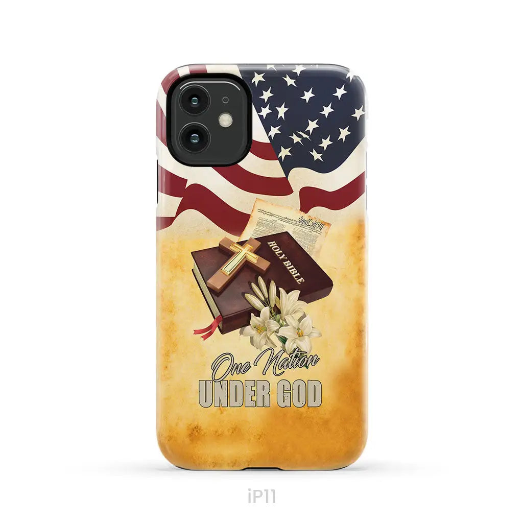 One nation under God American flag cross phone case iPhone 11 / Tough Case