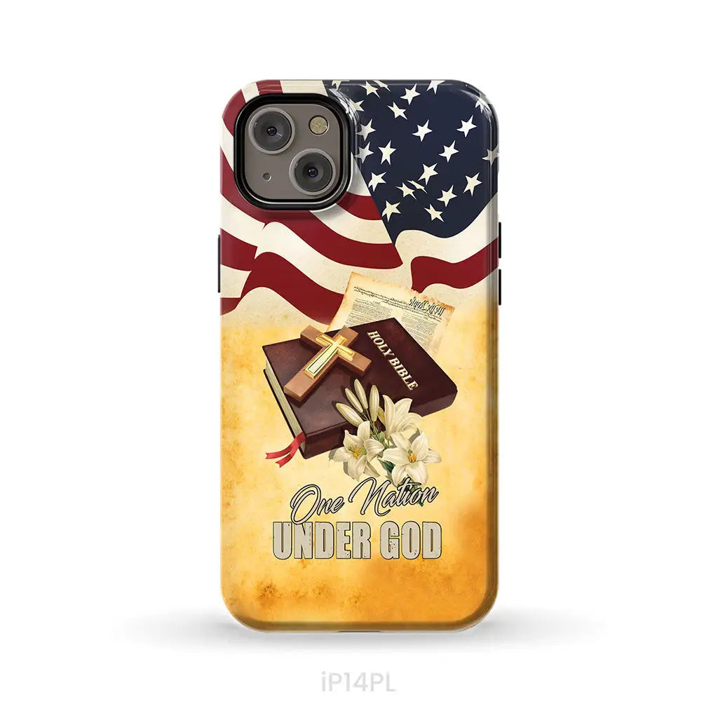 One nation under God American flag cross phone case iPhone 14 Plus / Tough Case