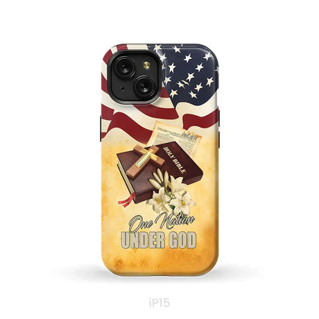 One nation under God American flag cross phone case iPhone 15 / Tough Case