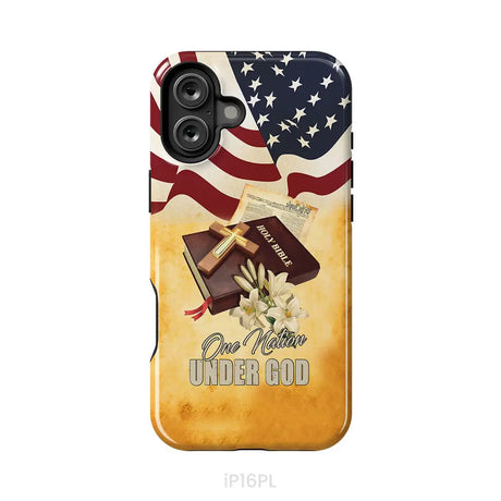 One nation under God American flag cross phone case iPhone 16 Plus / Tough Case