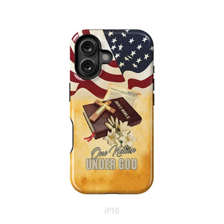 One nation under God American flag cross phone case iPhone 16 / Tough Case
