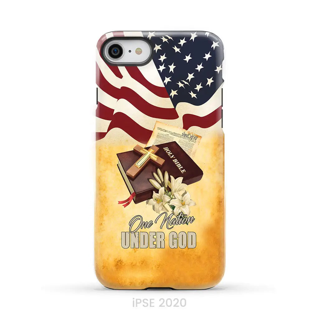 One Nation Under God American Flag Cross Bible Book Phone