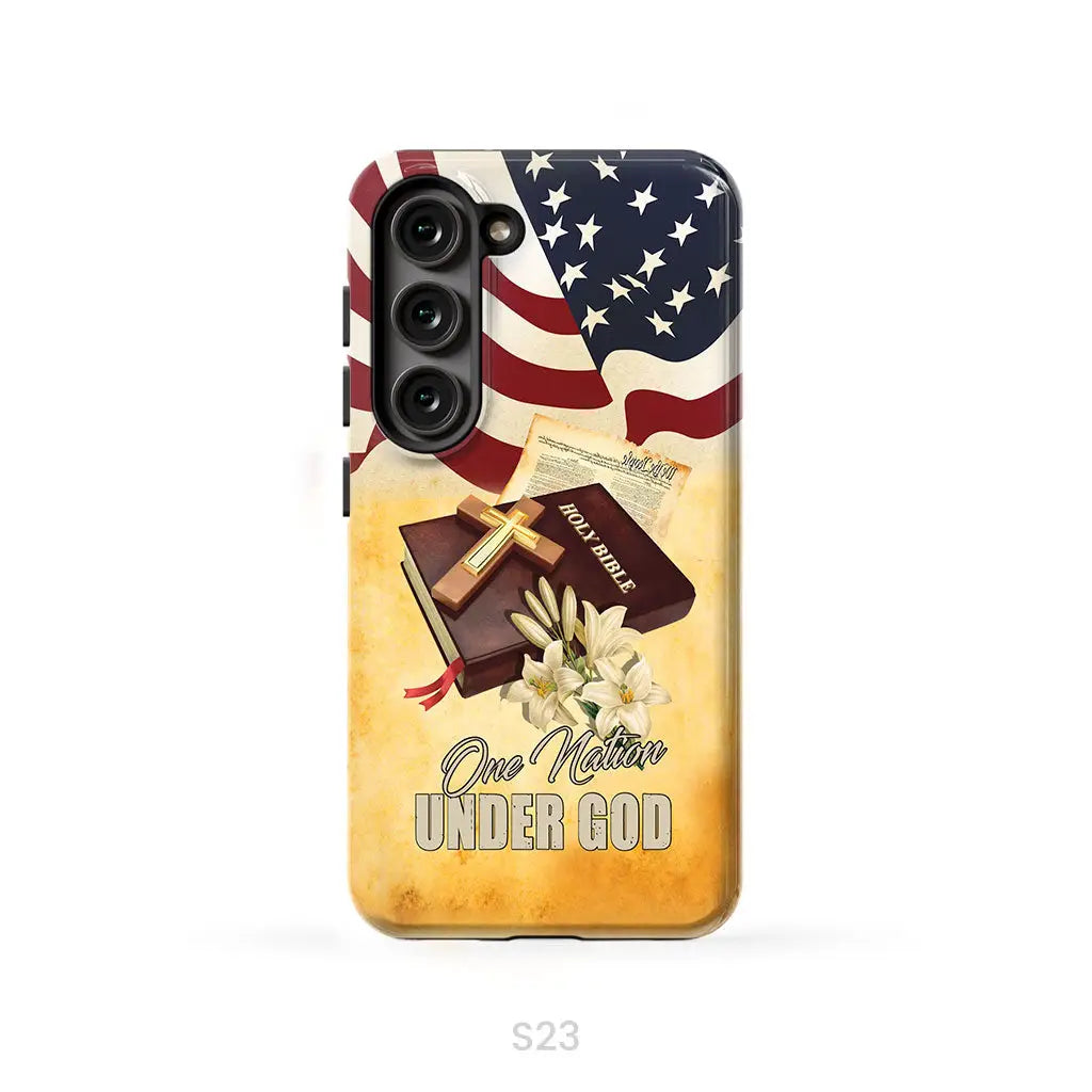 One nation under God American flag cross phone case Samsung Galaxy S23 (Not for S23 FE) / Tough Case