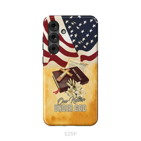 One nation under God American flag cross phone case Samsung Galaxy S25 Plus / Tough Case