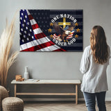 One Nation Under God Bald Eagle American Flag Cross Wall Art Canvas