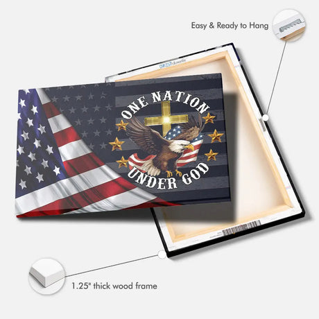 One Nation Under God Bald Eagle American Flag Cross Wall Art Canvas