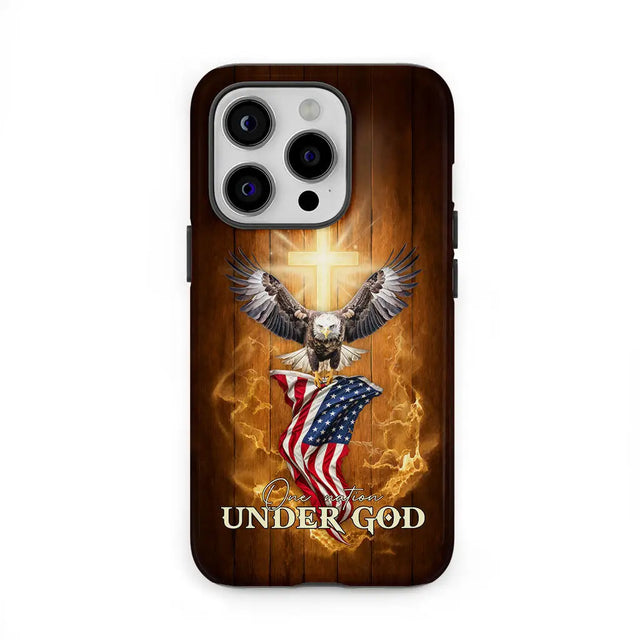 One Nation Under God Bald Eagle With American Flag Phone Case