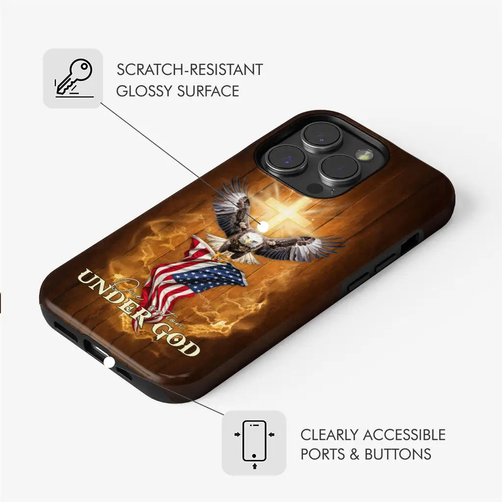 One Nation Under God Bald Eagle With American Flag Phone Case